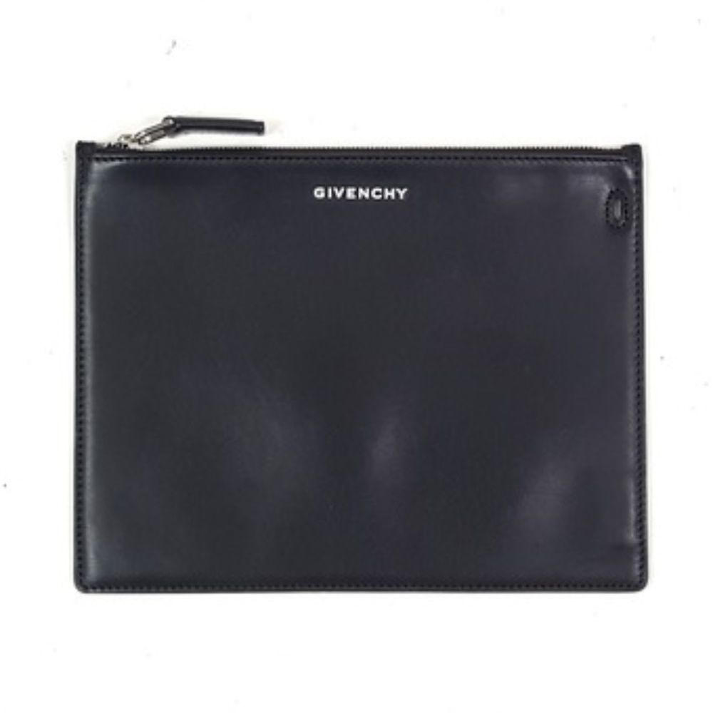 Givenchy Black Leather Logo Full Zip Clutch Pouch Bag
